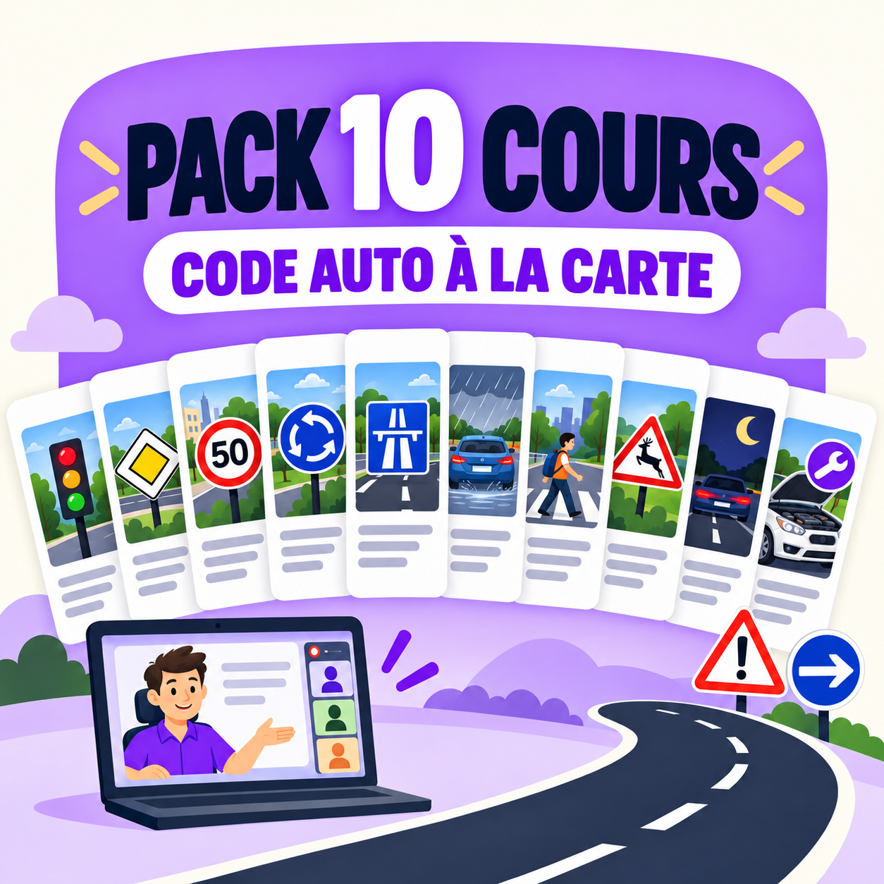 Pack de 10 cours Code Auto à la carte en visioconférence
